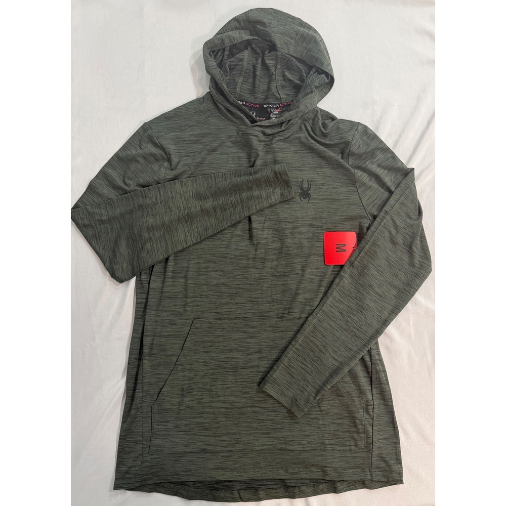Spyder Active Mens ProWeb Hoodie Heather Green Performance Pullover Medium NEW